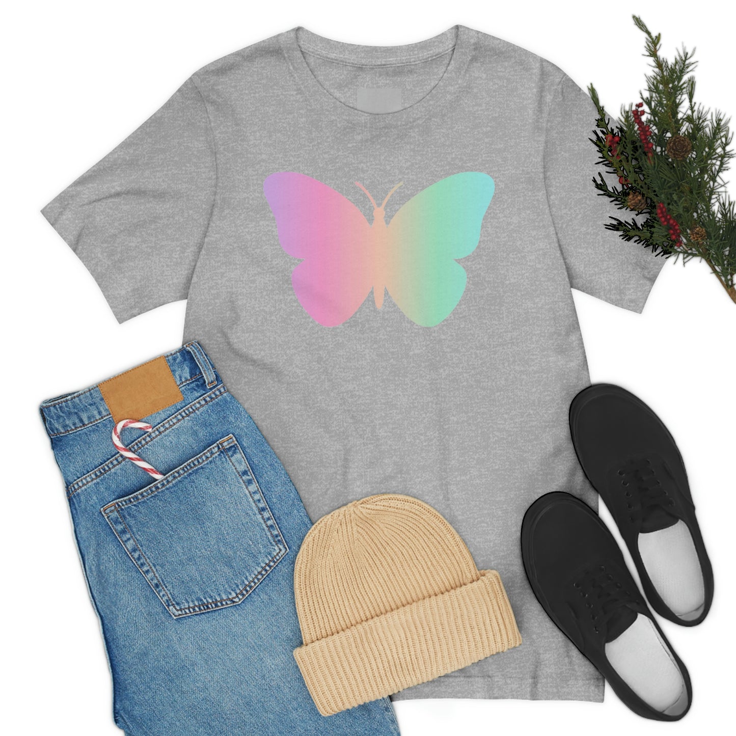 Butterfly Pink and Green Unisex Jersey Short Sleeve Tee