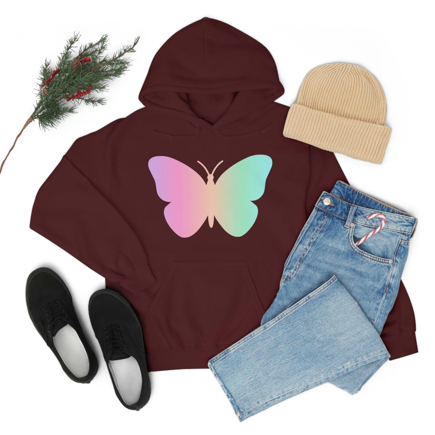 Butterfly Pink and Green Unisex Heavy Blend™ Hooded Sweatshirt