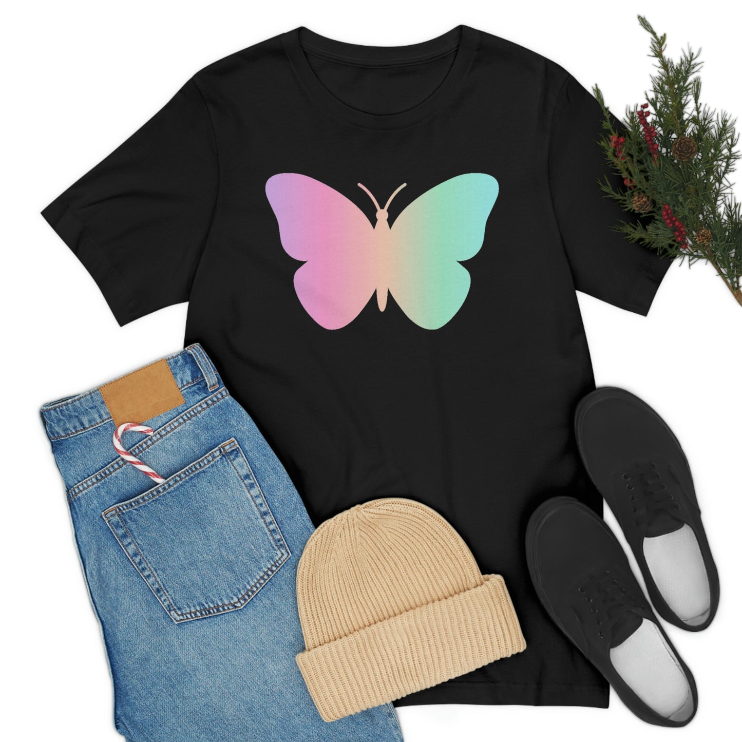 Butterfly Pink and Green Unisex Jersey Short Sleeve Tee