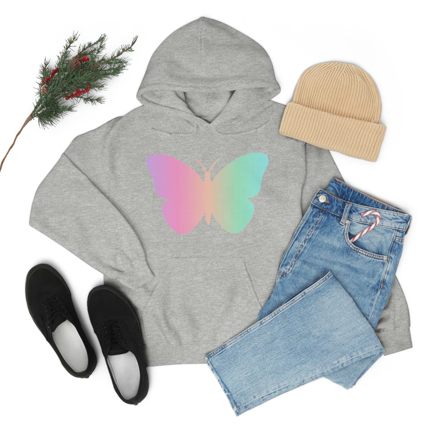 Butterfly Pink and Green Unisex Heavy Blend™ Hooded Sweatshirt