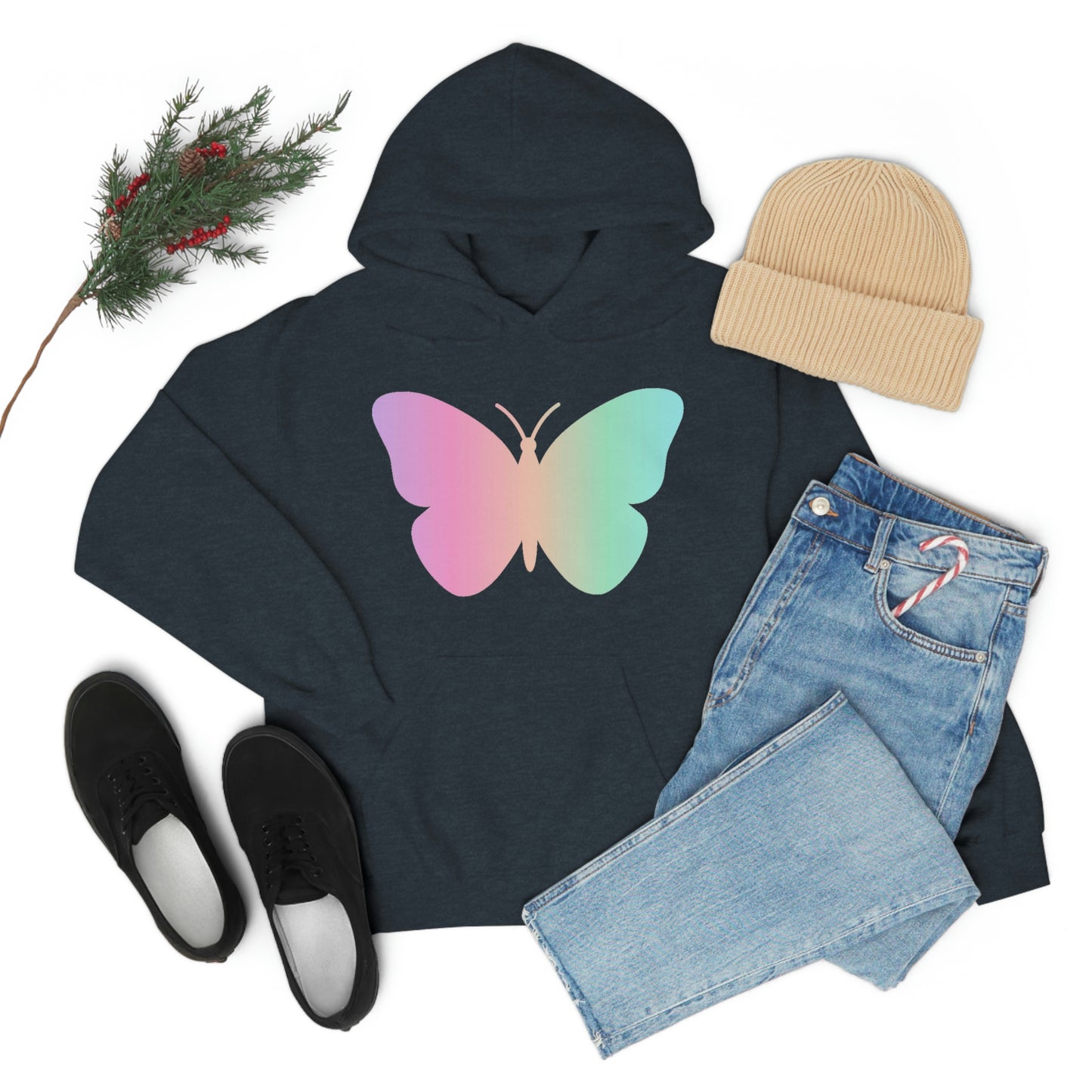 Butterfly Pink and Green Unisex Heavy Blend™ Hooded Sweatshirt