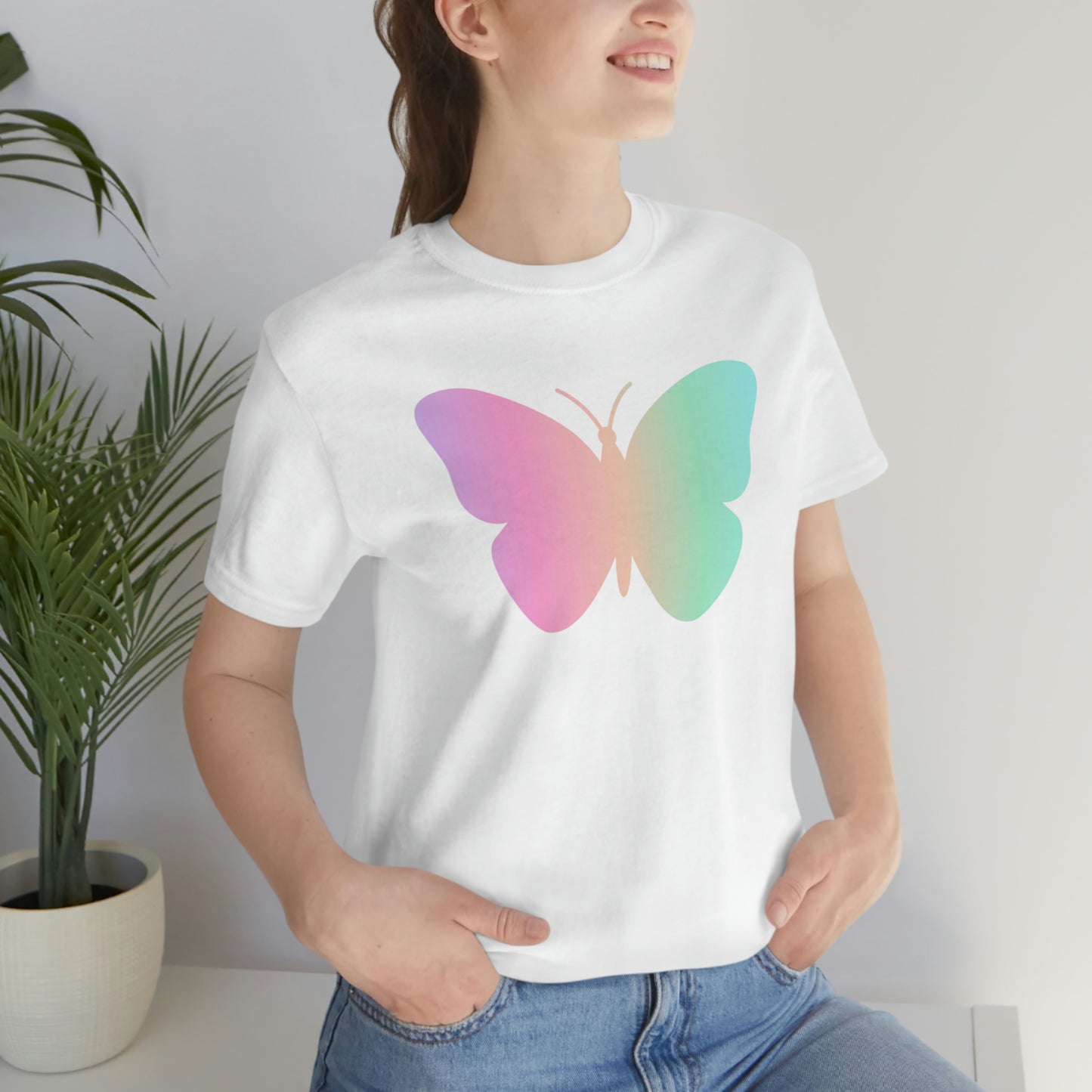 Butterfly Pink and Green Unisex Jersey Short Sleeve Tee