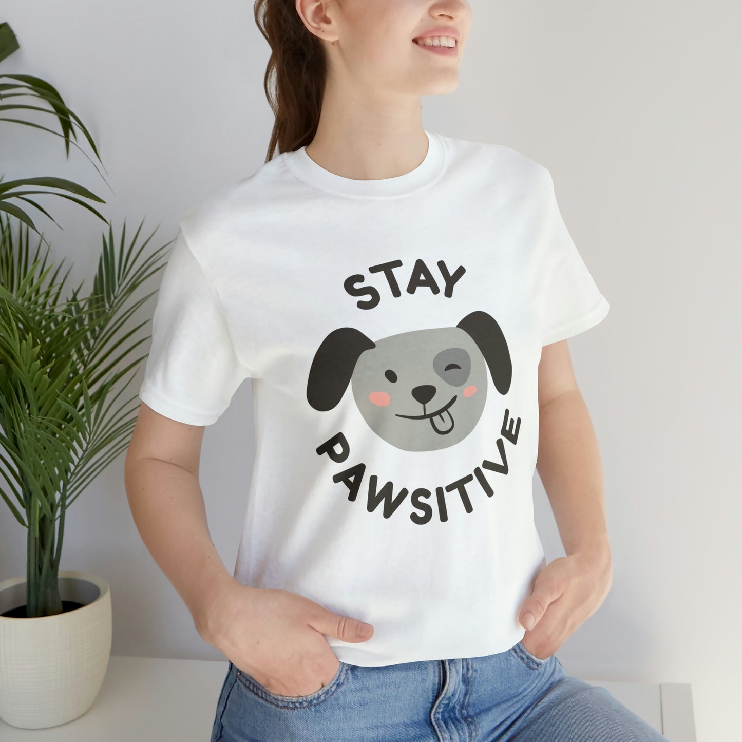 Stay Pawsitive Unisex Jersey Short Sleeve Tee