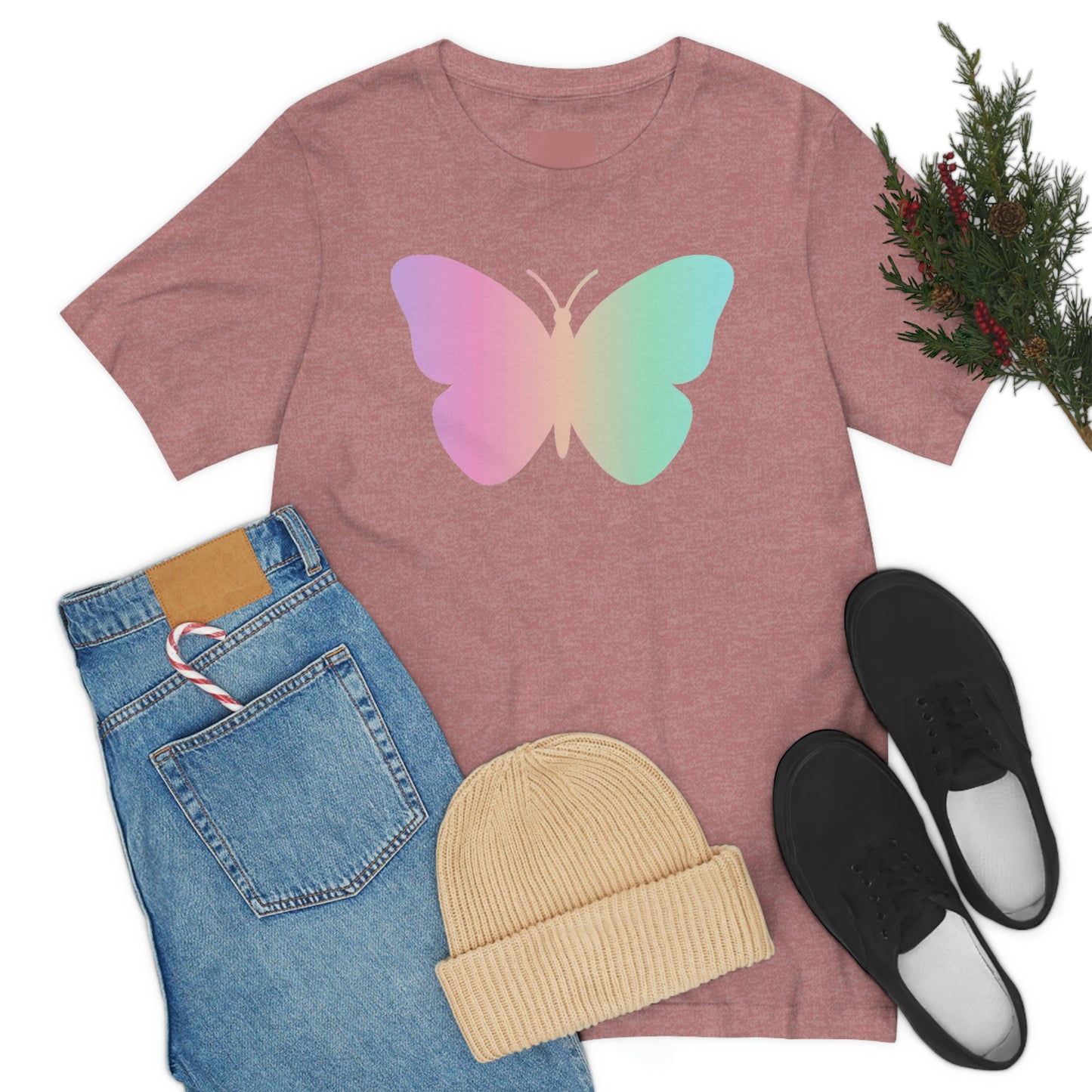 Butterfly Pink and Green Unisex Jersey Short Sleeve Tee