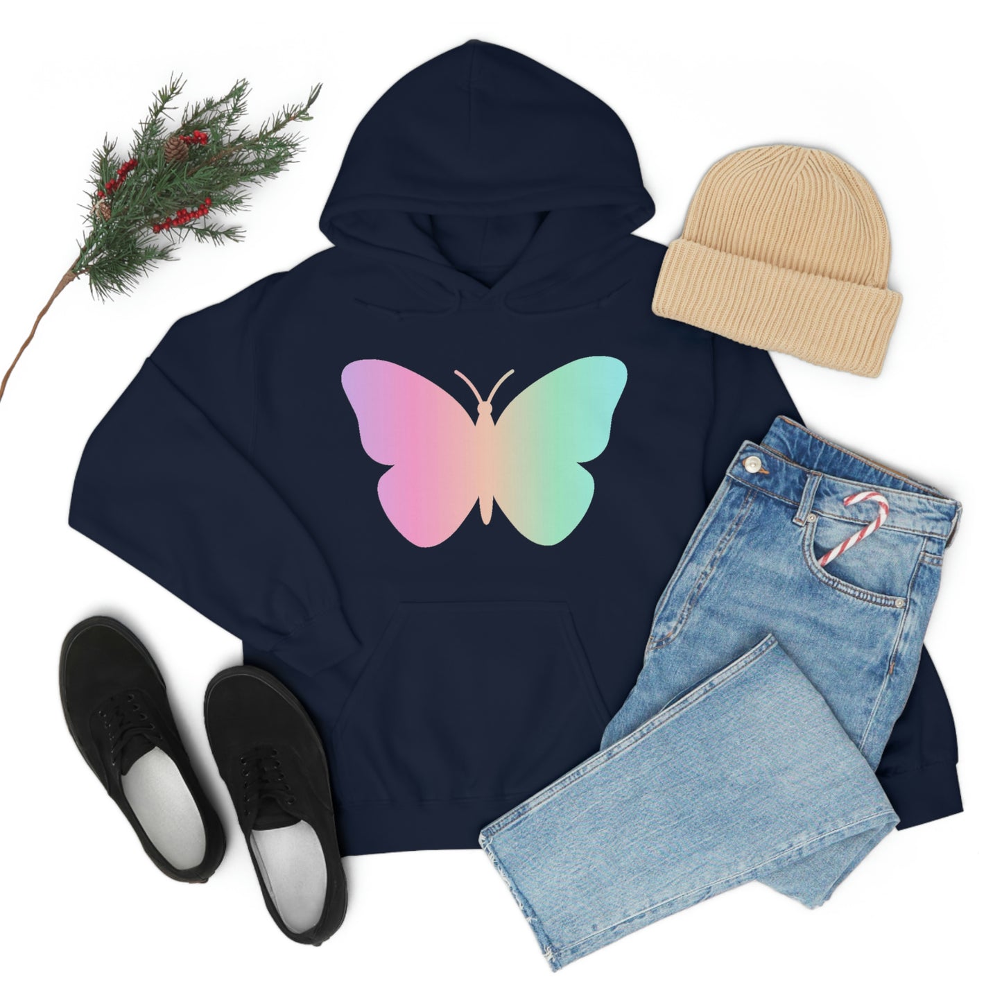 Butterfly Pink and Green Unisex Heavy Blend™ Hooded Sweatshirt