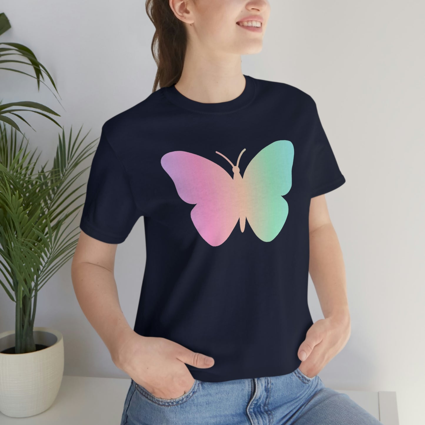 Butterfly Pink and Green Unisex Jersey Short Sleeve Tee