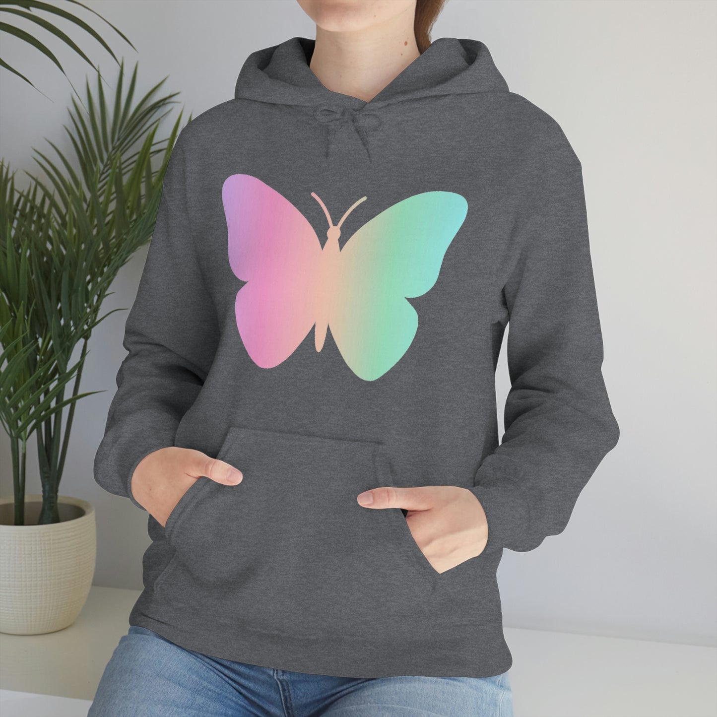 Butterfly Pink and Green Unisex Heavy Blend™ Hooded Sweatshirt