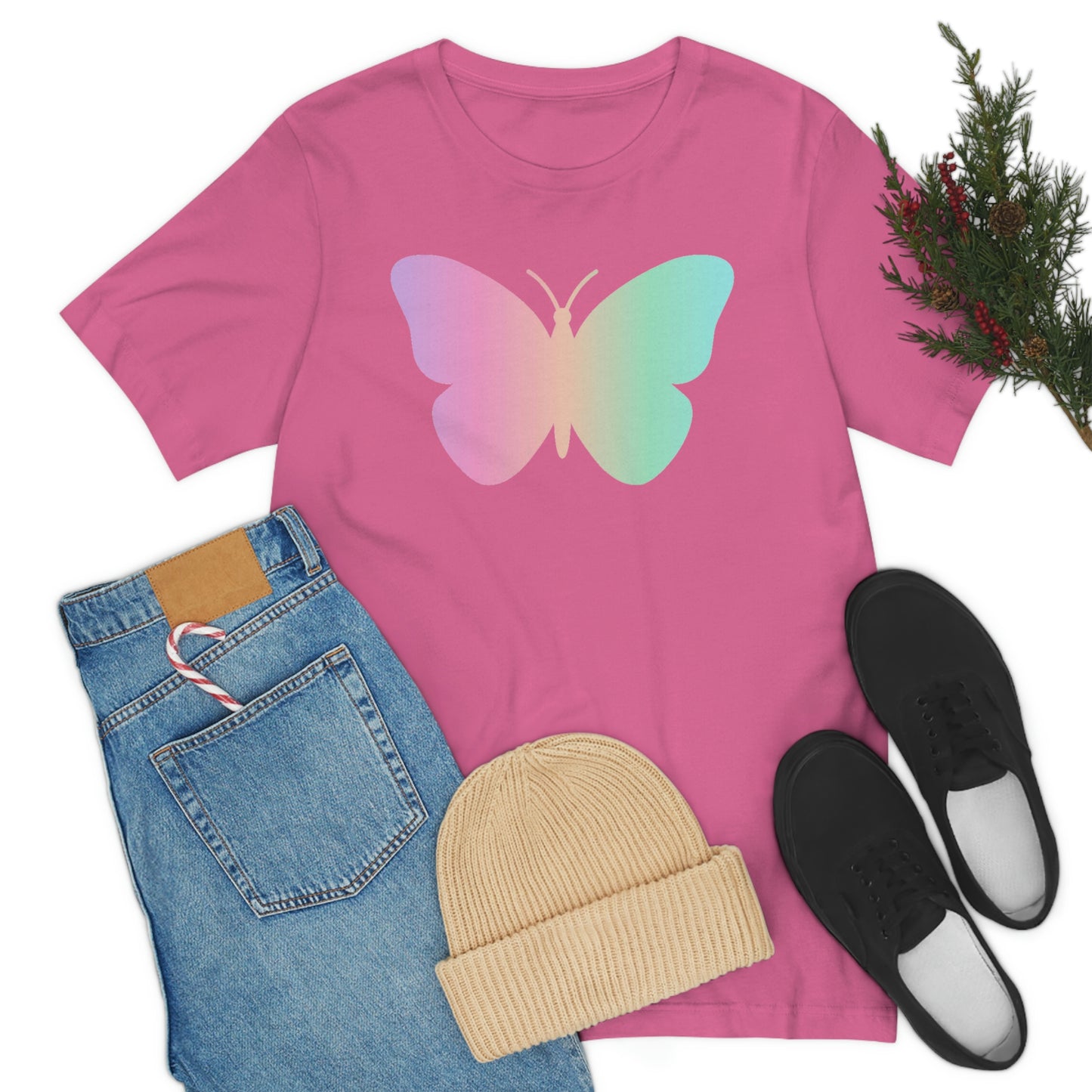 Butterfly Pink and Green Unisex Jersey Short Sleeve Tee