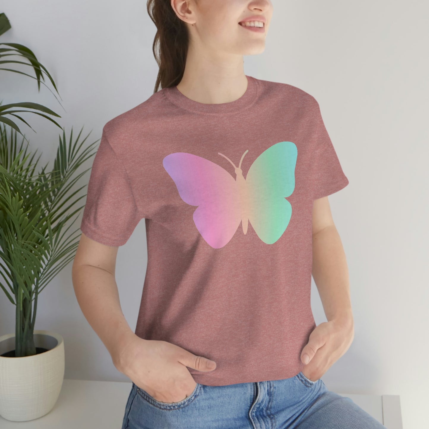 Butterfly Pink and Green Unisex Jersey Short Sleeve Tee