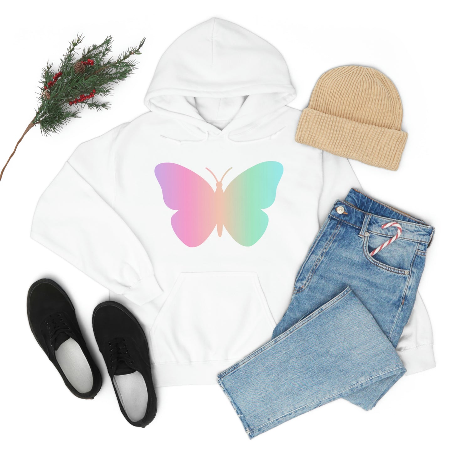 Butterfly Pink and Green Unisex Heavy Blend™ Hooded Sweatshirt