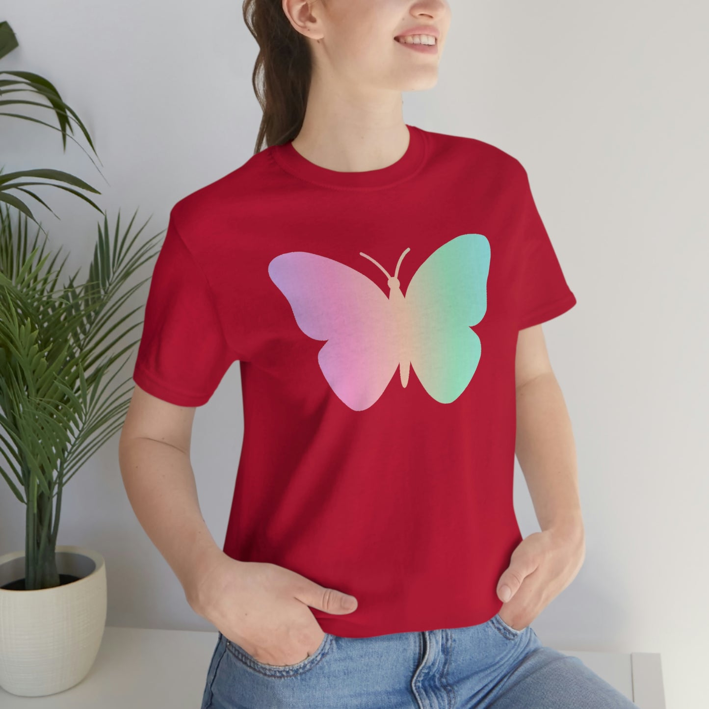 Butterfly Pink and Green Unisex Jersey Short Sleeve Tee