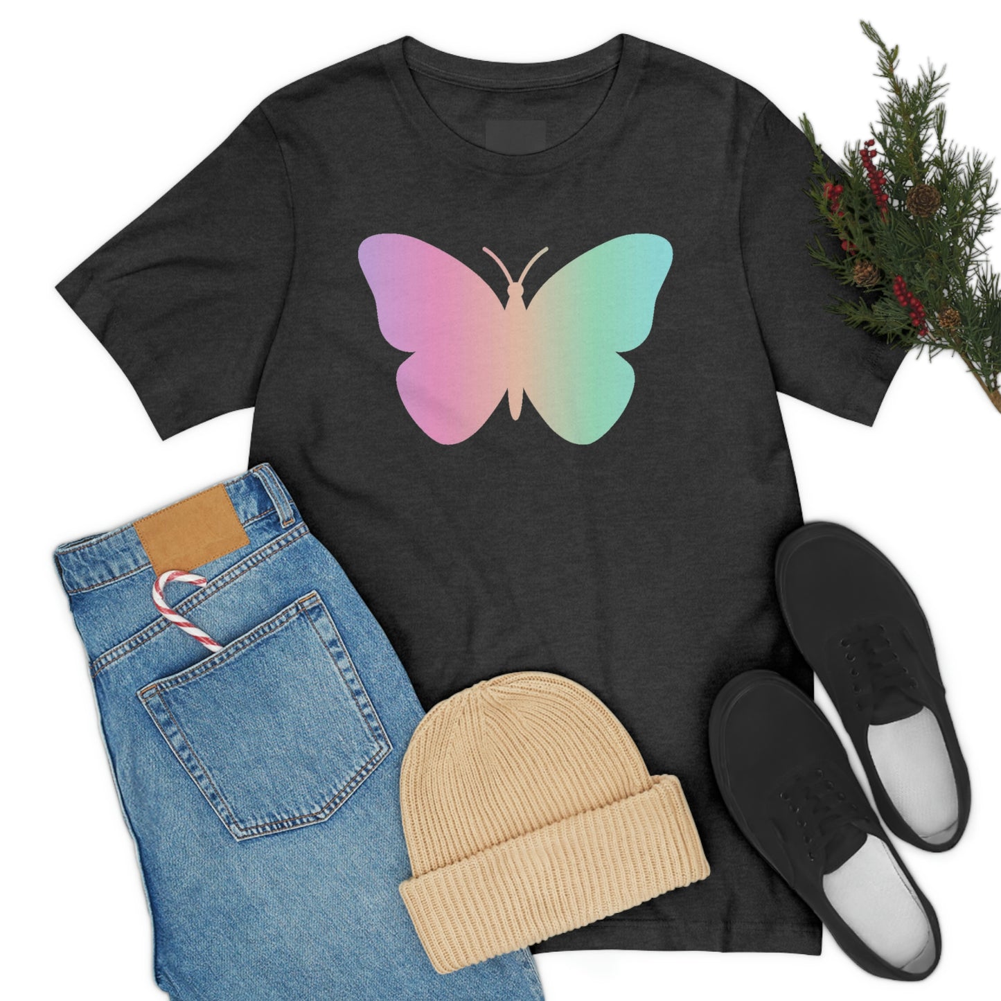 Butterfly Pink and Green Unisex Jersey Short Sleeve Tee