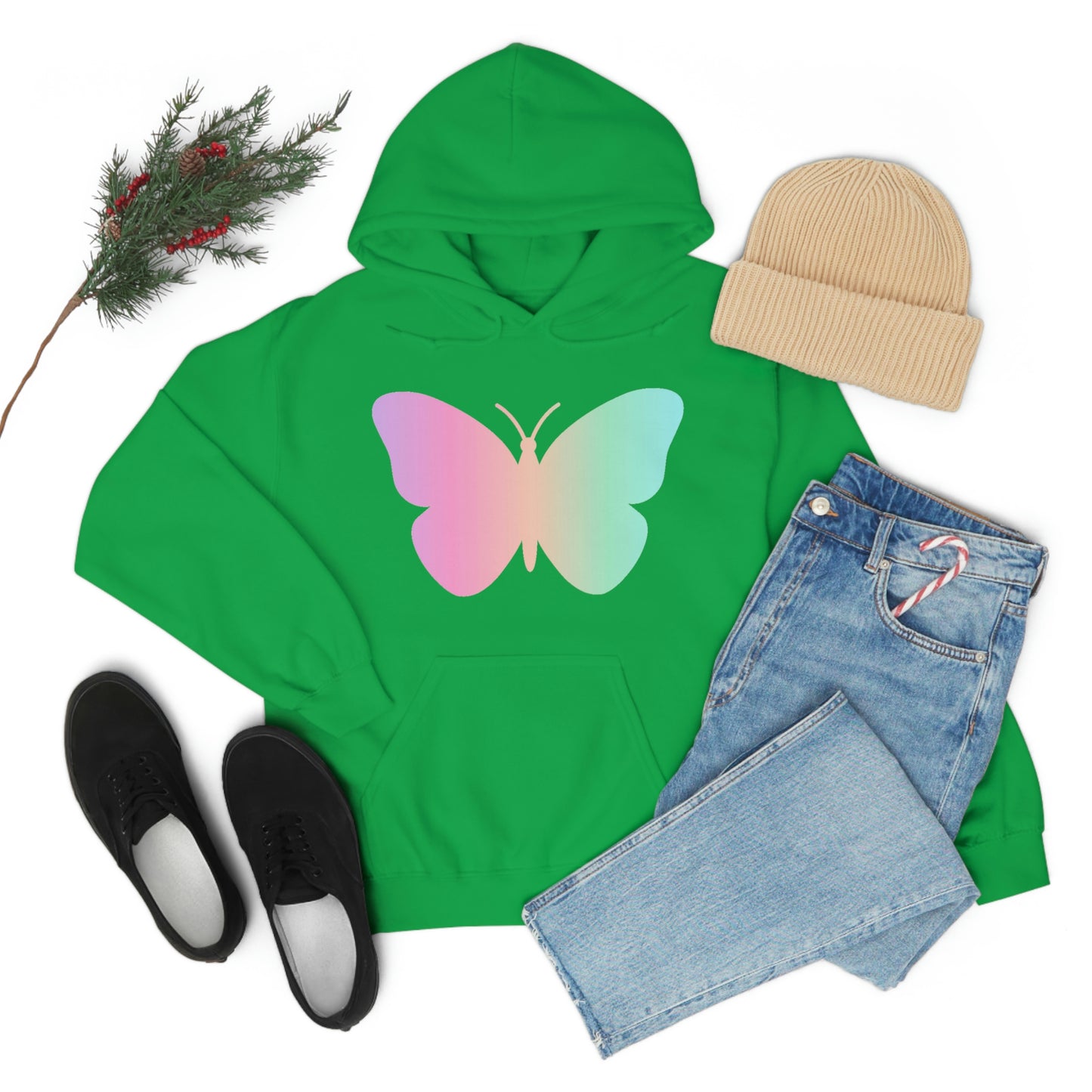 Butterfly Pink and Green Unisex Heavy Blend™ Hooded Sweatshirt