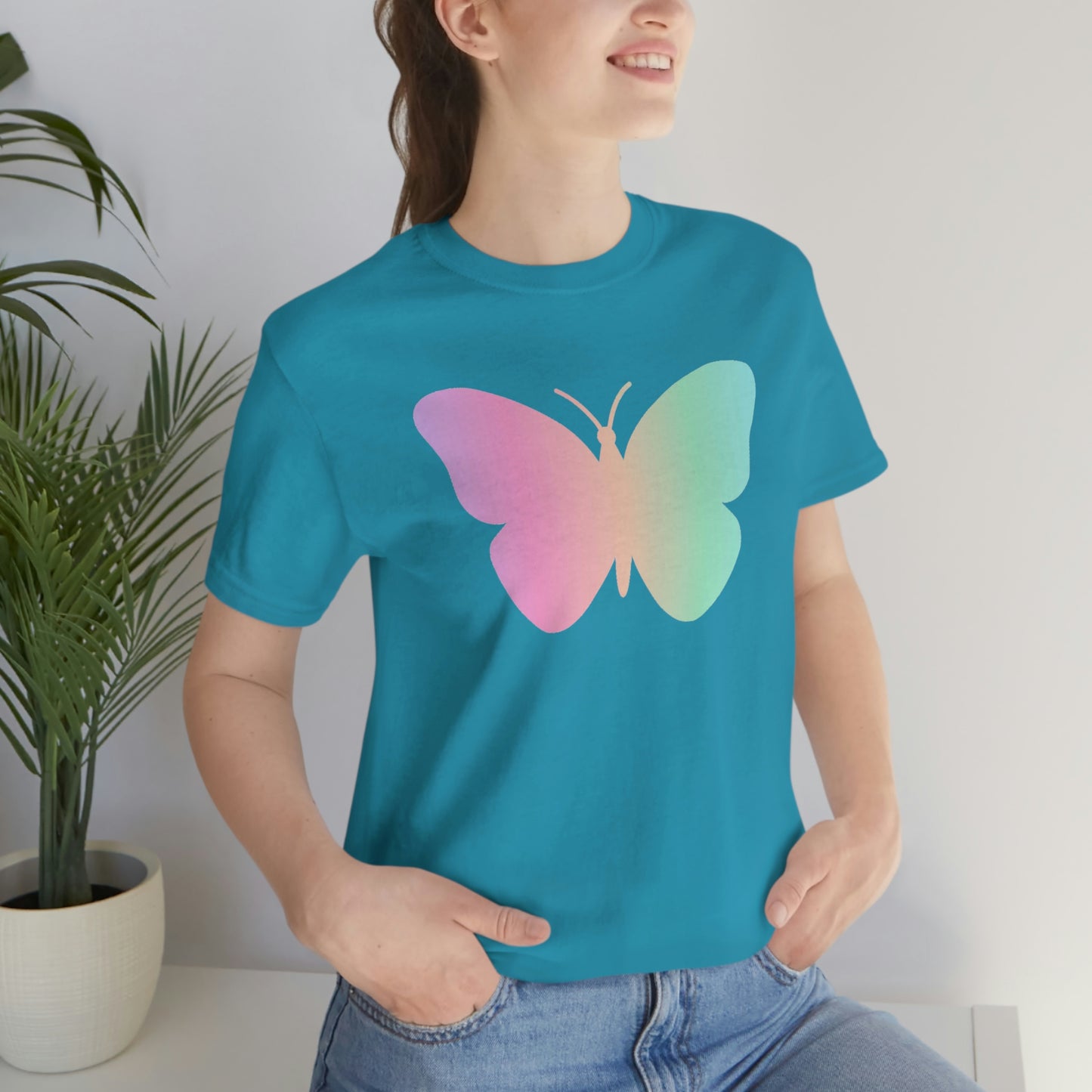 Butterfly Pink and Green Unisex Jersey Short Sleeve Tee