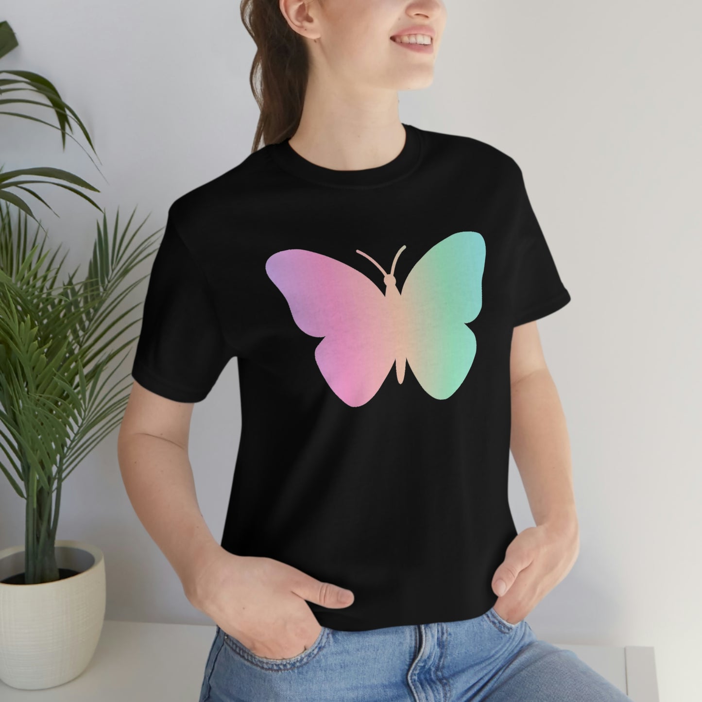 Butterfly Pink and Green Unisex Jersey Short Sleeve Tee