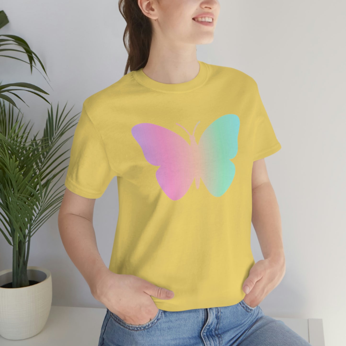 Butterfly Pink and Green Unisex Jersey Short Sleeve Tee