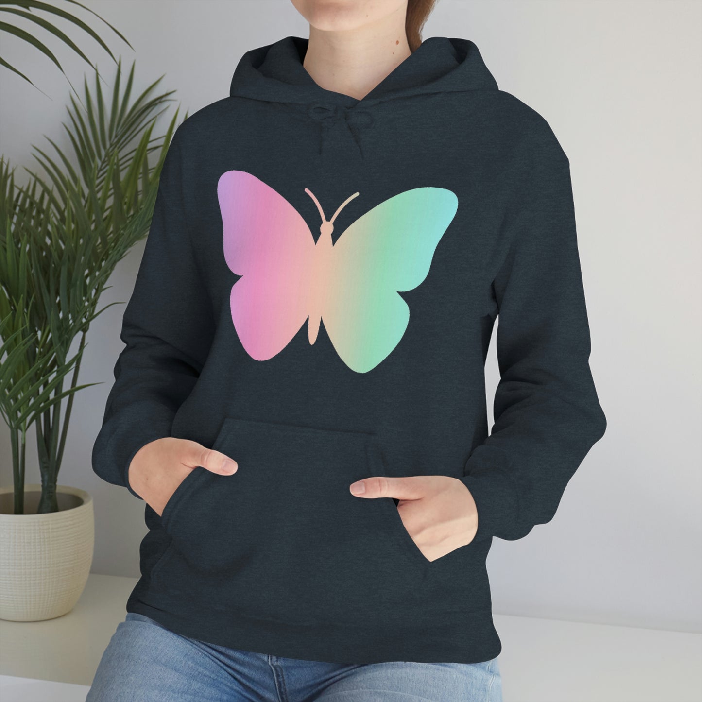 Butterfly Pink and Green Unisex Heavy Blend™ Hooded Sweatshirt