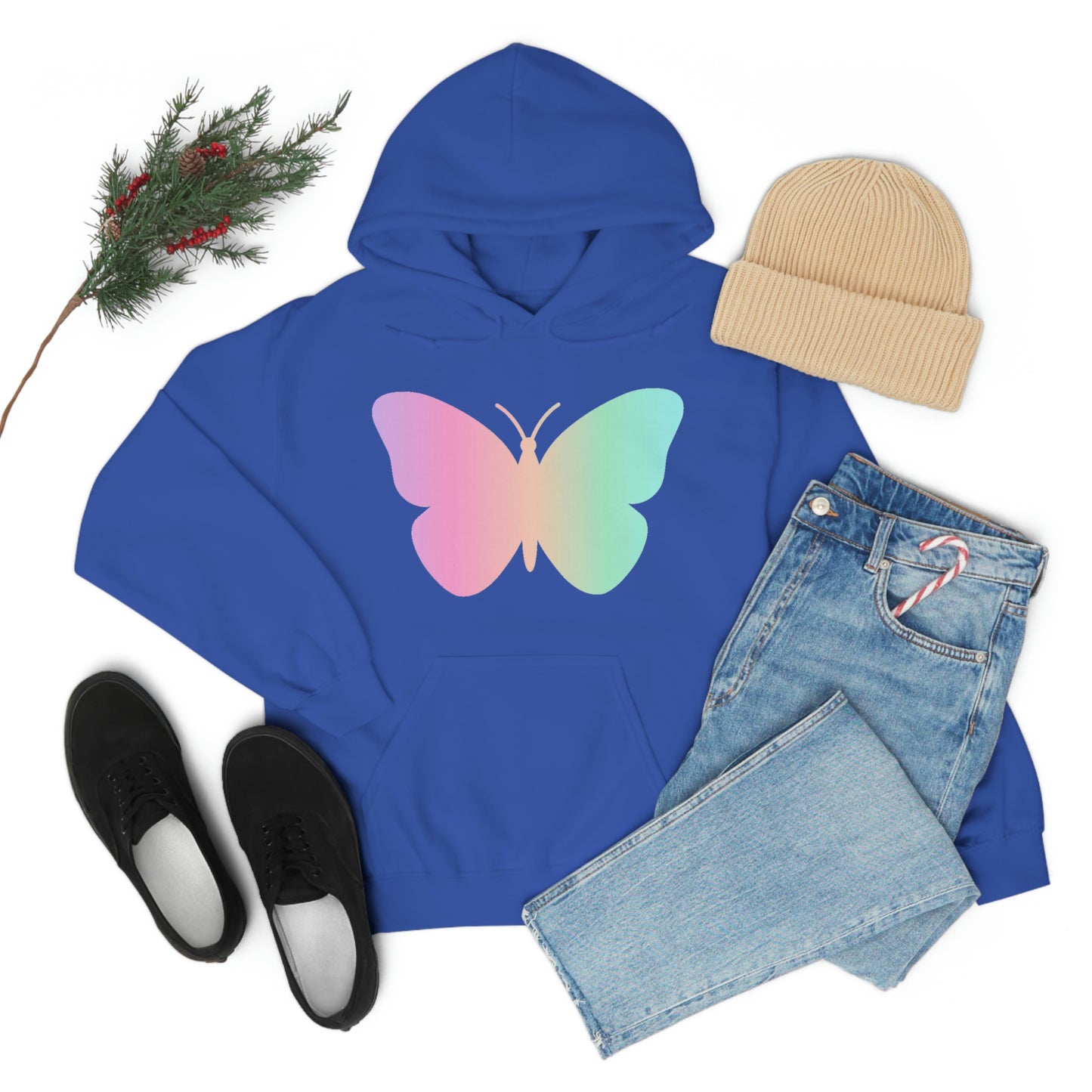 Butterfly Pink and Green Unisex Heavy Blend™ Hooded Sweatshirt